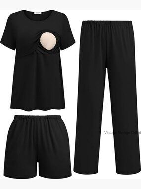 Maternity Nursing Pajamas Set Short Sleeve Top Shorts Pants Postpartum
